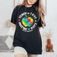 Autism Awareness Teacher Apple Teach Hope Love Inspire Women's Oversized Comfort T-Shirt Black