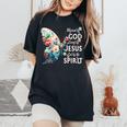 Blessed By God Loved By Jesus Floral Butterfly Christian Women's Oversized Comfort T-Shirt Black
