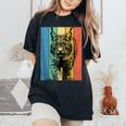 Bobcat Portrait Vintage Style Mom Dad Women's Oversized Comfort T-Shirt Black