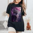 Boho Black Cat Retro Witchy Crescent Moon Purple Lavender Women's Oversized Comfort T-Shirt Black
