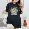 Boho Mystical Feathers Cat Moon Phases Cats Lovers Women's Oversized Comfort T-Shirt Black