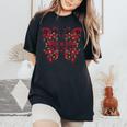 Butterfly Red Buffalo Plaid Christmas Tree Lights Women's Oversized Comfort T-Shirt Black