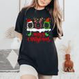 Christmas Horseshoe Leopard Plaid Santa Hat Horse Xmas Women's Oversized Comfort T-Shirt Black