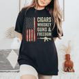 Cigars Whiskey Guns & Freedom Usa Flag 4Th Of July Back Women's Oversized Comfort T-Shirt Black