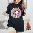 Cute Chibi Style Kawaii Anime Kitty Girl Chan With Cat Ears Women's Oversized Comfort T-Shirt Black