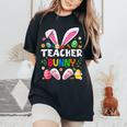 Cute Teacher Bunny Ears & Paws Easter Eggs Easter Day Girl Women's Oversized Comfort T-Shirt Black