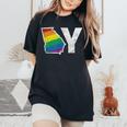 Lgbt Georgia Gay Distressed Rainbow Flag Present Women's Oversized Comfort T-Shirt Black