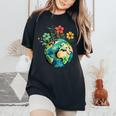 Happy Earth Day Cute Earth With Floral Earth Day 2024 Women's Oversized Comfort T-Shirt Black