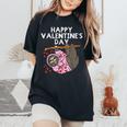 Happy Valentines Day Sloth Hearts Cute Lazy Animal Lover Women's Oversized Comfort T-Shirt Black