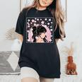 Japanese Anime Girl Manga Otaku Cherry Blossom Women's Oversized Comfort T-Shirt Black