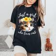 Just A Girl Who Loves Cats Cute Calico Cat Lover Women's Oversized Comfort T-Shirt Black