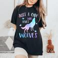 Just A Girl Who Loves Wolves Watercolor Cute Wolf Lover Women's Oversized Comfort T-Shirt Black