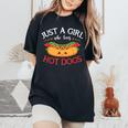 Kawaii Hotdog Lover Just A Girl Who Loves Hot Dogs Women's Oversized Comfort T-Shirt Black