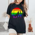 Lgbt Gay Pride Rainbow Flag Music Turntable Wolf Women's Oversized Comfort T-Shirt Black