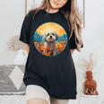 Lhasa Apso Puppy Dog Cute Flower Mountain Sunset Colorful Women's Oversized Comfort T-Shirt Black
