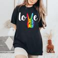 Love Win Rainbow Peace Sign Lesbian Gay Lgbtq Flag Pride Women's Oversized Comfort T-Shirt Black