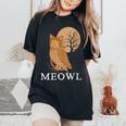 Meowl Cat Owl With Tree And Full Moon Women's Oversized Comfort T-Shirt Black