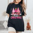 Merry Christmas With Pink Trees Xmas Costume Pajamas Women Women's Oversized Comfort T-Shirt Black