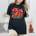 Poppy Flower Botanical Vintage Poppies Floral Women's Oversized Comfort T-Shirt Black