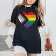 Progress Pride Flag Vintage Rainbow Heart Love Lgbt Pocket Women's Oversized Comfort T-Shirt Black