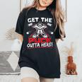 Get The Puck Outta Here Ice Hockey Goalie Saying Women's Oversized Comfort T-Shirt Black