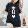 Queen Of Hearts Playing Card Vintage Crown Women's Oversized Comfort T-Shirt Black