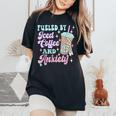 Retro Groovy Coffee Fueled By Iced Coffee And Anxiety Women's Oversized Comfort T-Shirt Black