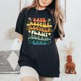 Retro Groovy Save Bees Rescue Animals Recycle Earth Day 2024 Women's Oversized Comfort T-Shirt Black