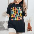 Retro Groovy Is It Spring Break Yet Floral Vintage Teacher Women's Oversized Comfort T-Shirt Black