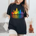 Retro Oakland Skyline Rainbow Lgbt Lesbian Gay Pride Women's Oversized Comfort T-Shirt Black
