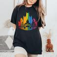 Retro Pittsburgh Skyline Rainbow Lgbt Lesbian Gay Pride Women's Oversized Comfort T-Shirt Black