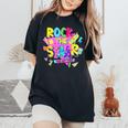 Rock The Staar Test Testing Day Retro Groovy Teacher Stars Women's Oversized Comfort T-Shirt Black