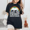 Save The Chubby Unicorns Rainbow Rhino Rhinoceros Women's Oversized Comfort T-Shirt Black