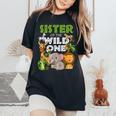 Sister Of The Wild One Zoo Birthday Safari Jungle Animal Women's Oversized Comfort T-Shirt Black