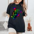 Skeleton On Skateboard Rainbow Skater Graffiti Skateboarding Women's Oversized Comfort T-Shirt Black