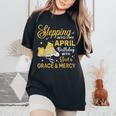 Stepping Into My April Birthday Girls Shoes Bday Women's Oversized Comfort T-Shirt Black