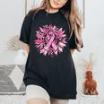 Sunflower Pink Breast Cancer Awareness Girls Warrior Women's Oversized Comfort T-Shirt Black