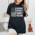 Sunshine Whiskey Family & Freedom Usa Flag Summer Drinking Women's Oversized Comfort T-Shirt Black