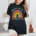 Teacher Of Tiny Superheroes Pre-K Kindergarten Rainbow Women's Oversized Comfort T-Shirt Black