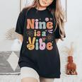 Ten Is A Vibe 9Th Birthday Groovy Boys Girls 9 Years Old Women's Oversized Comfort T-Shirt Black