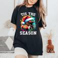 Tis The Season Football Mom Christmas Santa Hat Colorful Women's Oversized Comfort T-Shirt Black