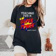 Trendy Pre-K School Teacher Superhero Superpower Comic Book Women's Oversized Comfort T-Shirt Black