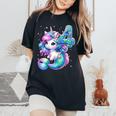Unicorn Mermaid 4Th Birthday 4 Year Old Party Girls Outfit Women's Oversized Comfort T-Shirt Black