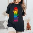 Vintage Lgbt Cat Stack Rainbow Gay Pride For Cat Lover Women's Oversized Comfort T-Shirt Black