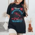 Vintage Never Underestimate Girl Who Plays Trumpet Musical Women's Oversized Comfort T-Shirt Black