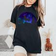 Wolf Howling Moon Love Wolves Cosmic Space Galaxy Girl Women's Oversized Comfort T-Shirt Black