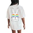 Bunny Gay Pride Lgbtq Bunny Rainbow Sunglasses Happy Easter Women's Oversized Comfort T-Shirt Back Print Ivory