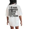 Cigars Whiskey Guns & Freedom Camo Gun Drinking- On Back Women's Oversized Comfort T-Shirt Back Print Ivory