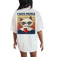 I Hate People Vintage T I Hate People Cat Coffee Women's Oversized Comfort T-Shirt Back Print Ivory