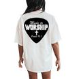 Made To Worship Guitar Pick Christian Cross Graphic Women's Oversized Comfort T-Shirt Back Print Ivory